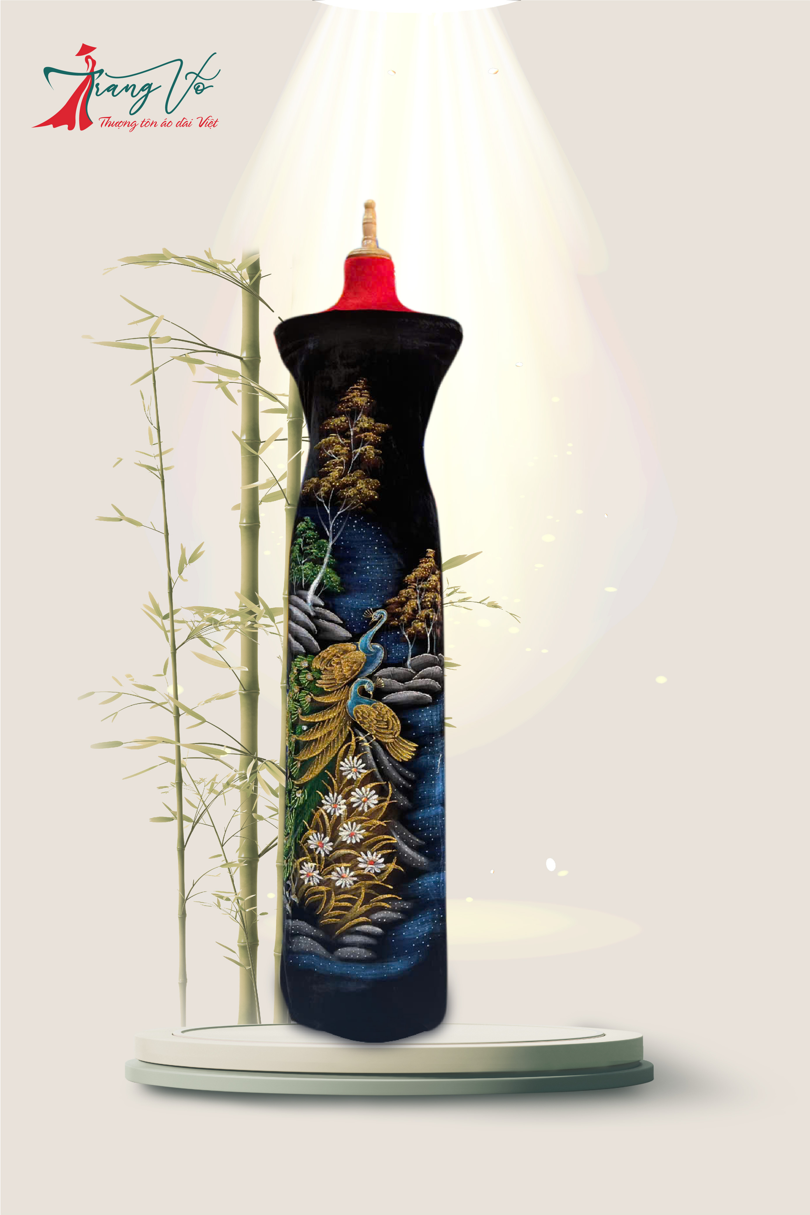 NHUNG TUYẾT VẼ CHIM CÔNG ÉP ĐÁ CAO CẤP #02112406